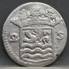 2 Stuiver 1733 — Dubbele Wapenstuiver Zeeland Zilver achterzijde, Zilver (Ag)