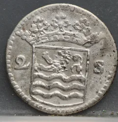2 Stuiver 1733 Zeeland — Dubbele Wapenstuiver Zilver achterzijde, Zilver (Ag)
