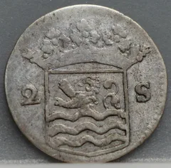 2 Stuiver 1734 — Dubbele Wapenstuiver Zeeland Zilver achterzijde, Zilver (Ag)