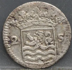 2 Stuiver 1734 Zeeland — Dubbele Wapenstuiver Zilver achterzijde, Zilver (Ag)