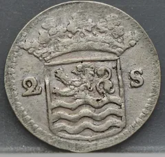 2 Stuiver 1735 — Dubbele Wapenstuiver Zeeland Zilver achterzijde, Zilver (Ag)