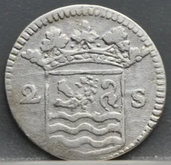 2 Stuiver 1735 — Dubbele Wapenstuiver Zeeland Zilver achterzijde, Zilver (Ag)