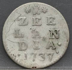 2 Stuiver 1737 — Dubbele Wapenstuiver Zeeland Zilver voorzijde, Zilver (Ag)