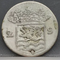 2 Stuiver 1737 — Dubbele Wapenstuiver Zeeland Zilver achterzijde, Zilver (Ag)