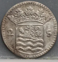 2 Stuiver 1737 — Dubbele Wapenstuiver Zeeland Zilver achterzijde, Zilver (Ag)