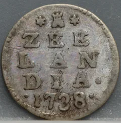 2 Stuiver 1738 — Dubbele Wapenstuiver Zeeland Zilver voorzijde, Zilver (Ag)
