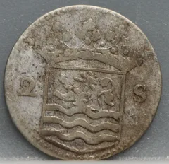 2 Stuiver 1738 — Dubbele Wapenstuiver Zeeland Zilver achterzijde, Zilver (Ag)