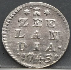 2 Stuiver 1745 — Dubbele Wapenstuiver Zeeland Zilver voorzijde, Zilver (Ag)