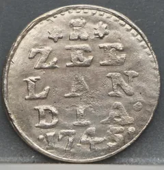 2 Stuiver 1745 — Dubbele Wapenstuiver Zeeland Zilver voorzijde, Zilver (Ag)