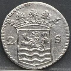 2 Stuiver 1745 — Dubbele Wapenstuiver Zeeland Zilver achterzijde, Zilver (Ag)