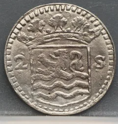 2 Stuiver 1745 — Dubbele Wapenstuiver Zeeland Zilver achterzijde, Zilver (Ag)