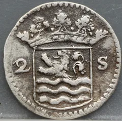 2 Stuiver 1745 Zeeland — Dubbele Wapenstuiver Zilver achterzijde, Zilver (Ag)