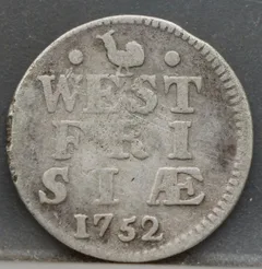 2 Stuiver 1752 — Dubbele Wapenstuiver West-Friesland Zilver voorzijde