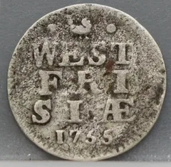 2 Stuiver 1755 — Dubbele Wapenstuiver West-Friesland Zilver voorzijde