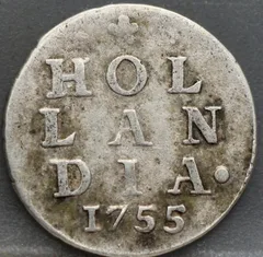 2 Stuiver 1755 Holland — Dubbele Wapenstuiver voorzijde
