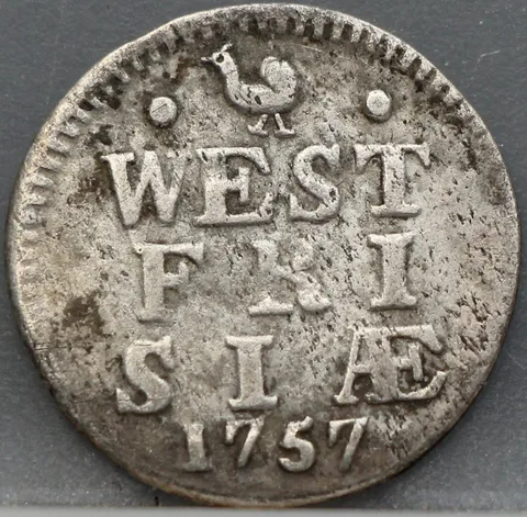 2 Stuiver 1757 — Dubbele Wapenstuiver West-Friesland