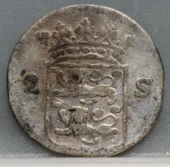 2 Stuiver 1757 — Dubbele Wapenstuiver West-Friesland Zilver achterzijde