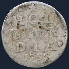 2 Stuiver 1757 Holland - dubbele wapenstuiver 1757 Holland