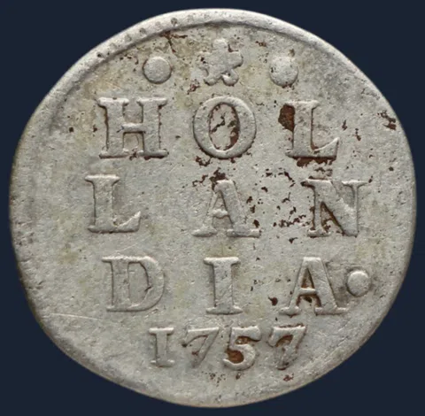 2 Stuiver 1757 Holland - dubbele wapenstuiver 1757