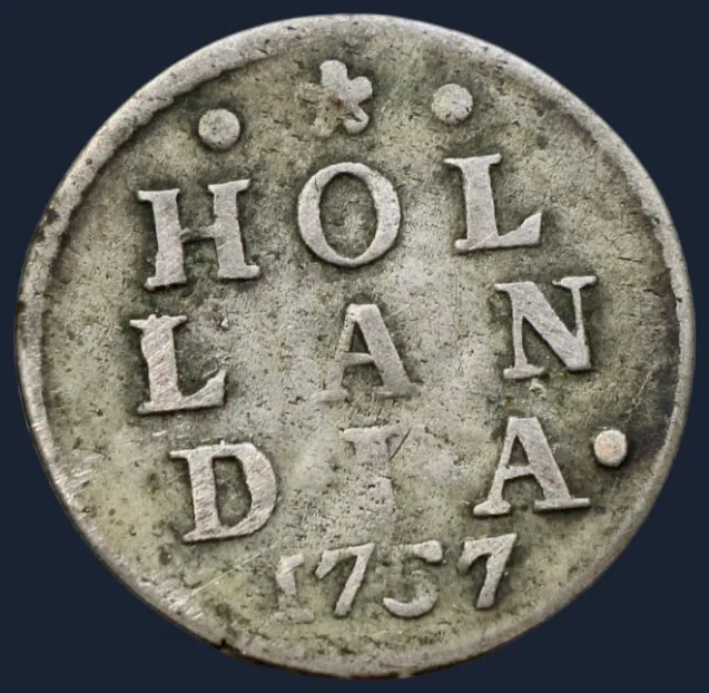 2 Stuiver 1757 Holland - dubbele wapenstuiver 1757