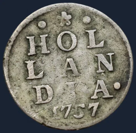 2 Stuiver 1757 Holland - dubbele wapenstuiver 1757