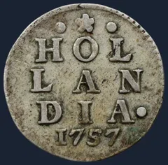 2 Stuiver 1757 Holland - dubbele wapenstuiver 1757