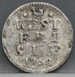 2 Stuiver 1758 — Dubbele Wapenstuiver West-Friesland Zilver voorzijde