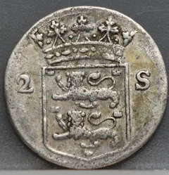 2 Stuiver 1758 — Dubbele Wapenstuiver West-Friesland Zilver achterzijde