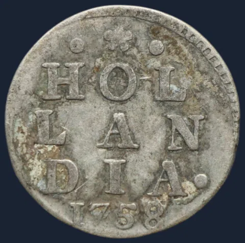 2 Stuiver 1758 Holland — Dubbele Wapenstuiver