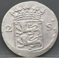 2 Stuiver 1767 — Dubbele Wapenstuiver West-Friesland Zilver achterzijde