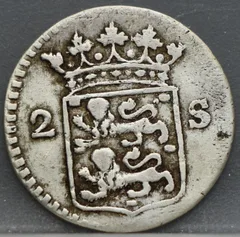 2 Stuiver 1785 — Dubbele Wapenstuiver West Friesland Zilver achterzijde