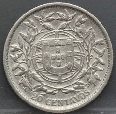 20 Centavos 1913 Portugal Zilver achterzijde