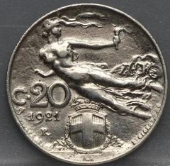 20 Centesimi 1921 Italië — Nikkel voorzijde