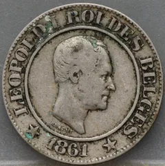 20 Centimes 1861 België — Cupro-nikkel voorzijde