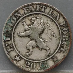 20 Centimes 1861 België — Cupro-nikkel achterzijde