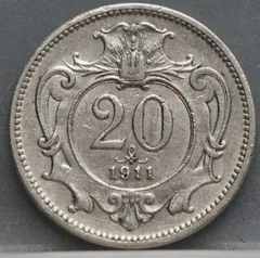20 Heller 1911 Oostenrijk — Nikkel voorzijde