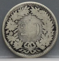 20 Rappen 1850 Zwitserland — Billon detail 2