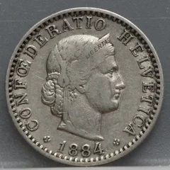 20 Rappen 1884 Zwitserland Cupronikkel voorzijde