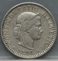20 Rappen 1884 Zwitserland Cupronikkel voorzijde