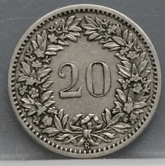 20 Rappen 1885 Zwitserland Cupronikkel achterzijde