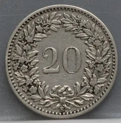 20 Rappen 1896 Zwitserland Cupronikkel achterzijde