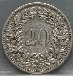 20 Rappen 1899 Zwitserland — Cupronikkel achterzijde