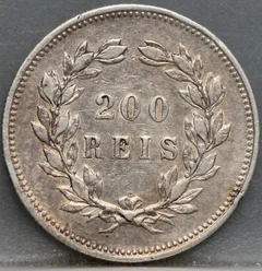 200 Reis 1891 Portugal Zilver achterzijde, Zilver (Ag)