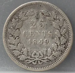 25 Cent 1849 Willem III — Zilver achterzijde, zilver 640/1000