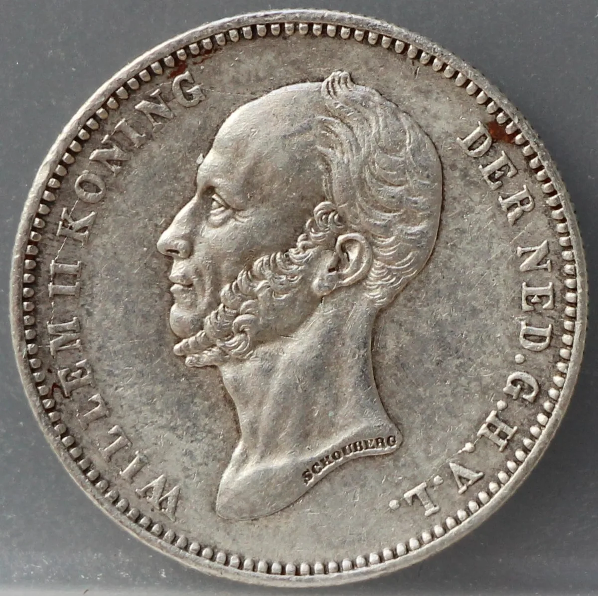 25 Cent 1849 — Zilveren Kwartje Willem II voorzijde, Zilver 640/1000
