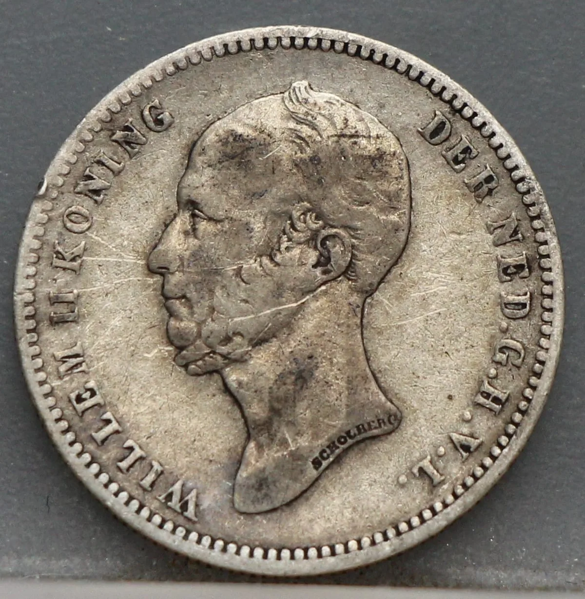 25 Cent 1849 — Zilveren Kwartje Willem II voorzijde, zilver 640/1000