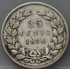 25 Cent 1894 — Kwartje Nederland Zilver achterzijde, zilver .640