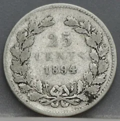 25 Cent 1894 – Kwartje Wilhelmina Zilver achterzijde, Zilver .640
