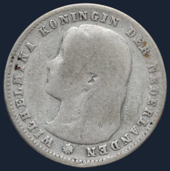 25 Cent 1895 Nederland Zilver Wilhelmina Lang Haar