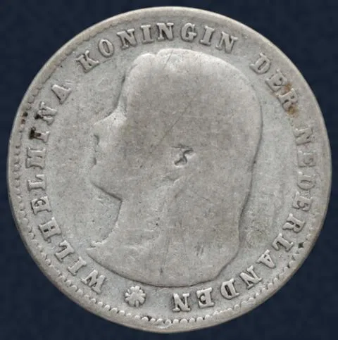 25 Cent 1895 Nederland Zilver Wilhelmina Lang Haar